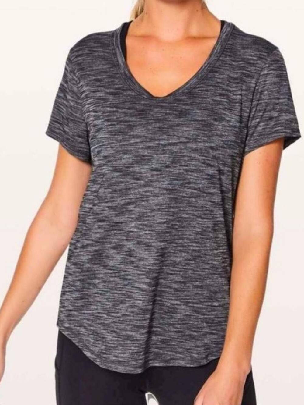 Lululemon Heathered Charcoal V-Neck Short Sleeve Tee